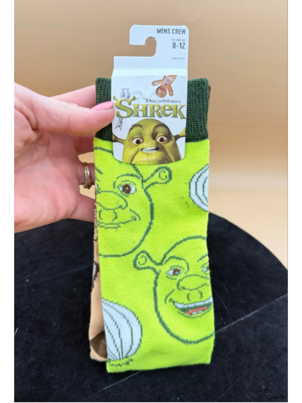 Men's Bioworld Shrek Crew Socks One Size Green and Beige